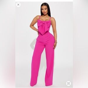 Elegant Pink Jumpsuit with Bow Detail